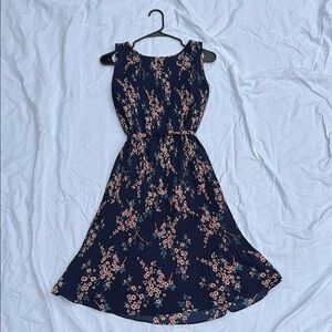 Banana Republic Navy Peach Floral Pleated Midi Sundress